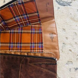 b.o.c. Brown Leather Wallet with Orange Plaid Interior